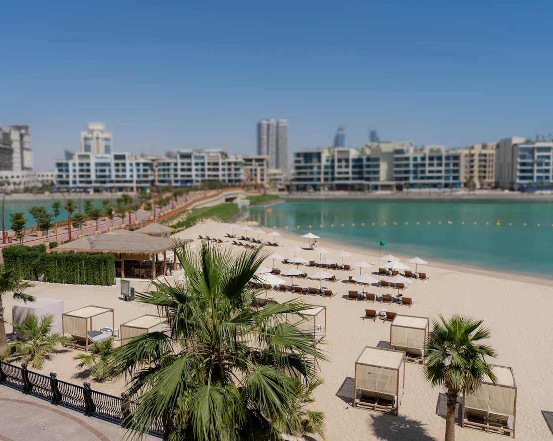Beach at Hilton Doha The Pearl, home to Sol Beach Lounge